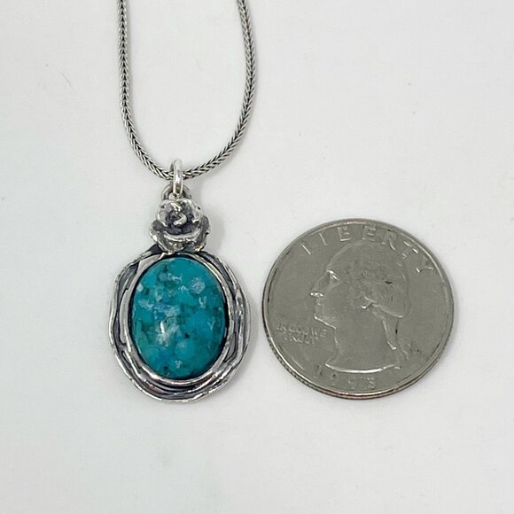 Vintage Didae Israel 925 Sterling Silver Necklace Turquoise Pendant Necklace - Picture 4 of 9